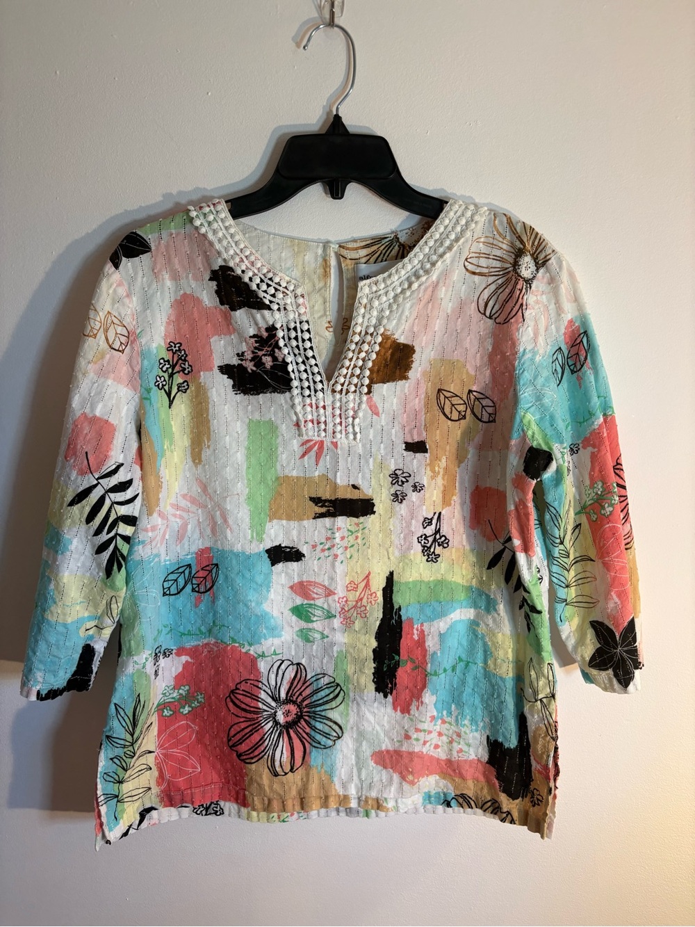 Alfred Dunner Colorful Floral Abstract Textured Top Size 12 Cotton Boho